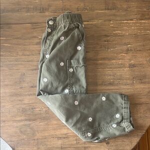 Wide leg girls green floral cargo pants